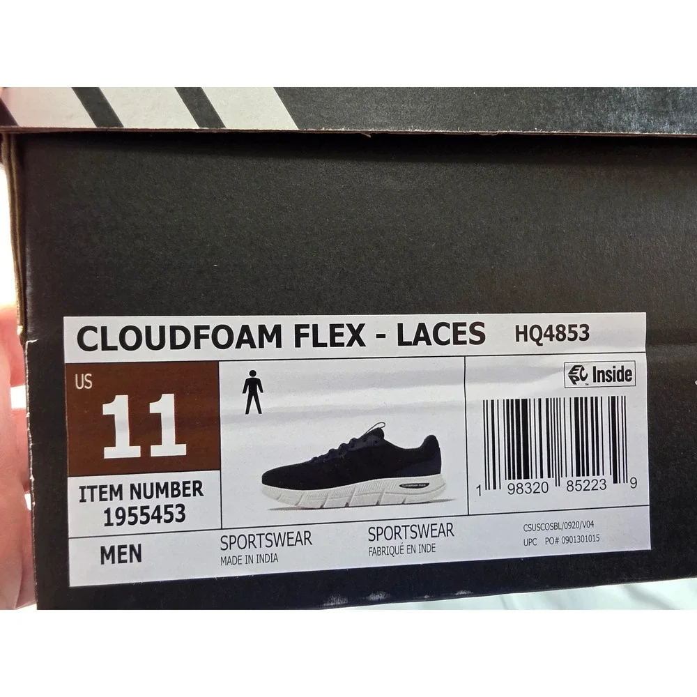 Adidas Cloudfoam Flex Men 11 Navy Black Wide Fit Running Shoes HQ4853 NEW